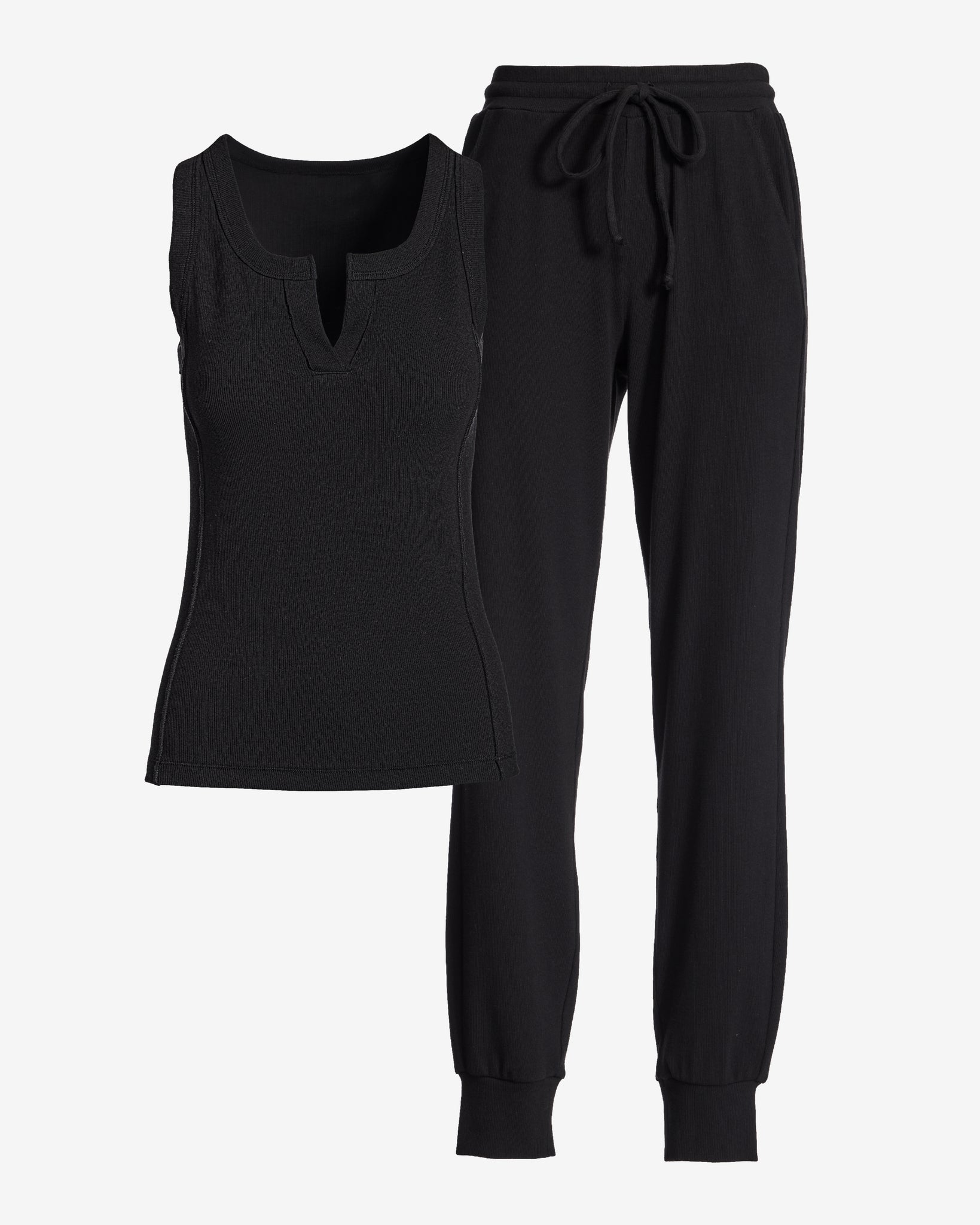 Ribbed Tank and Jogger Lounge Set Black