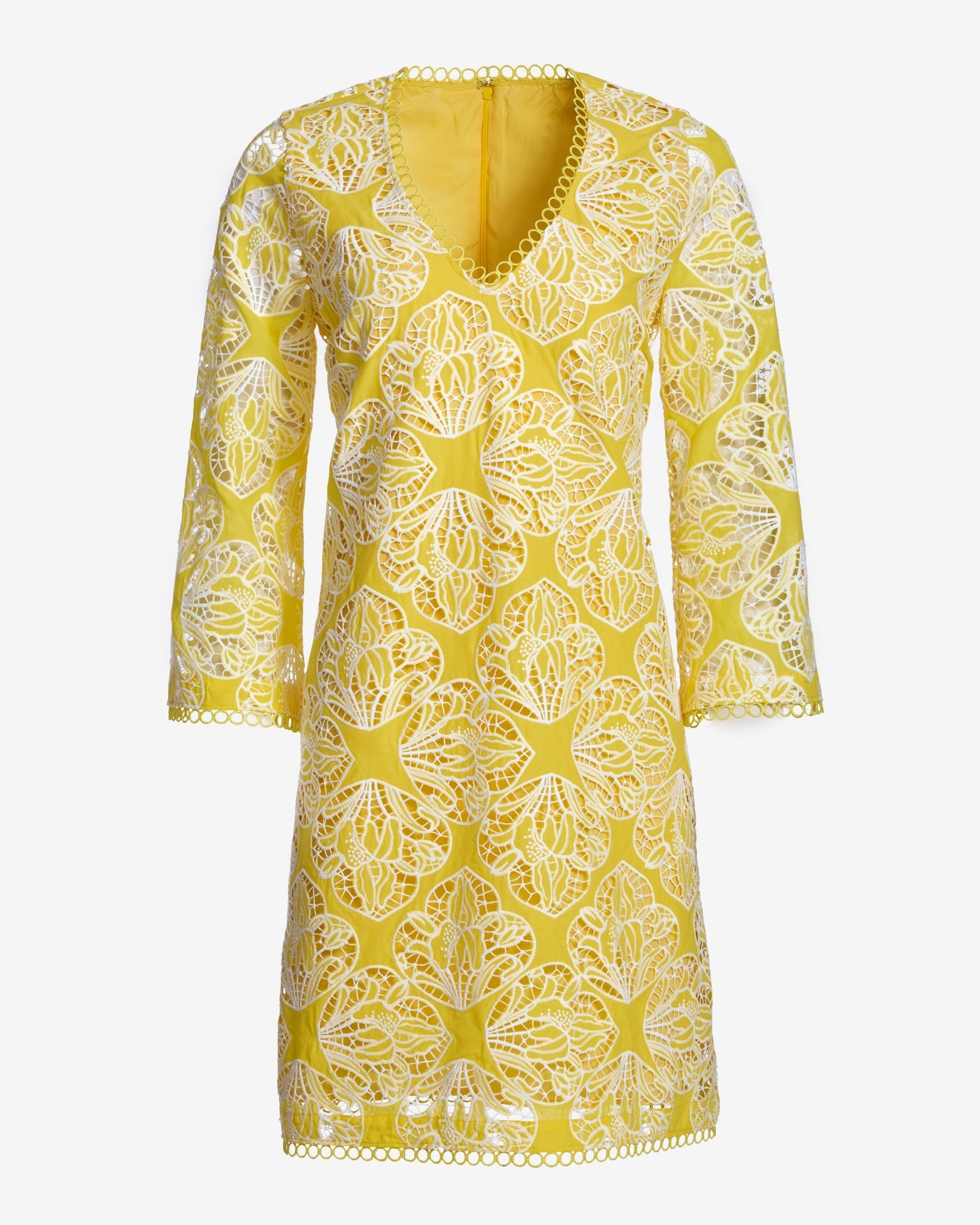 Two Tone Lace Three Quarter Sleeve Dress Lemon Drop