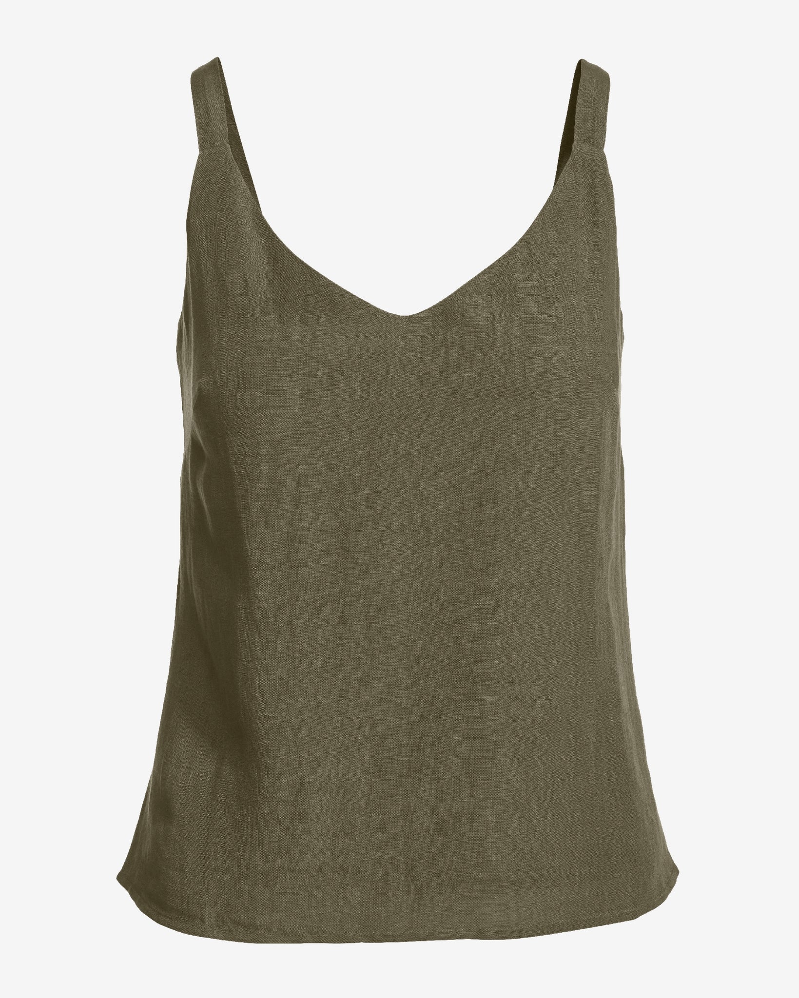 V Neck Linen Tank Top Olive Night