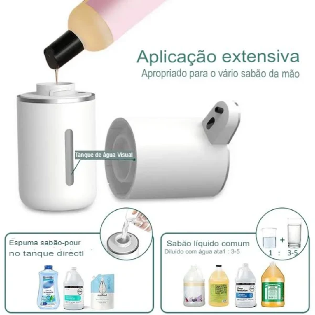 Dispensador de sabão automático, Recarregável, Elétrico, Espuma Ajustável de 4 Níveis, 380ml