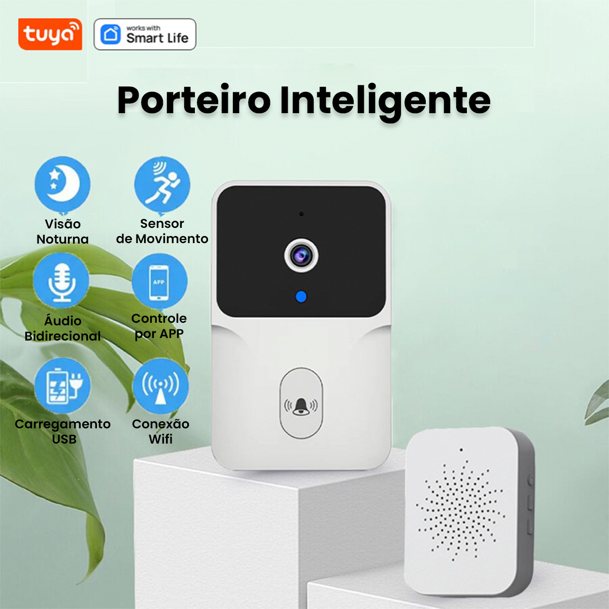 Campainha Inteligente Com Áudio e Câmera Wifi