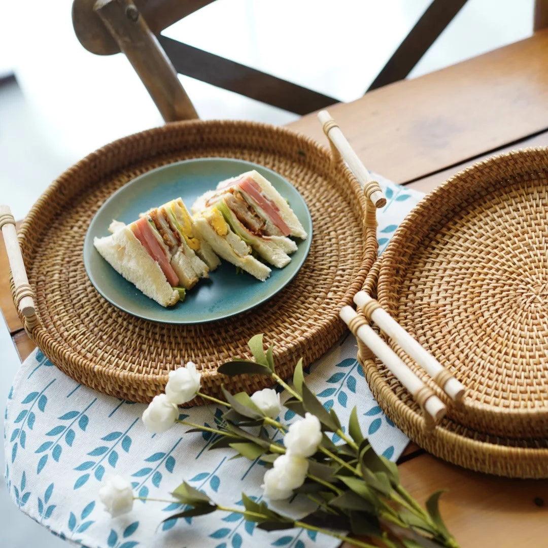 Bandeja Decorativa Para Cantinho Do Café De Rattan Redonda