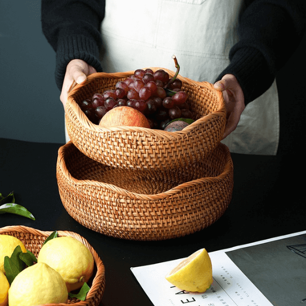 Bandeja Em Vime Redonda Decorativa Rattan