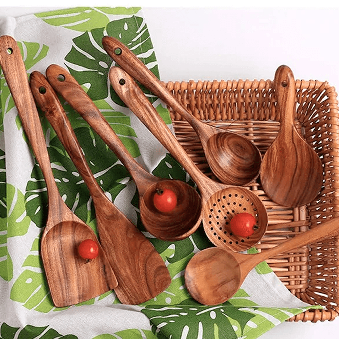 Kit colher de madeira 7 utensílio de cozinha.