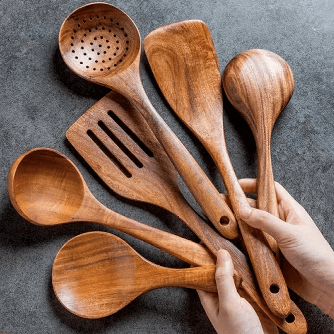 Kit colher de madeira 7 utensílio de cozinha.